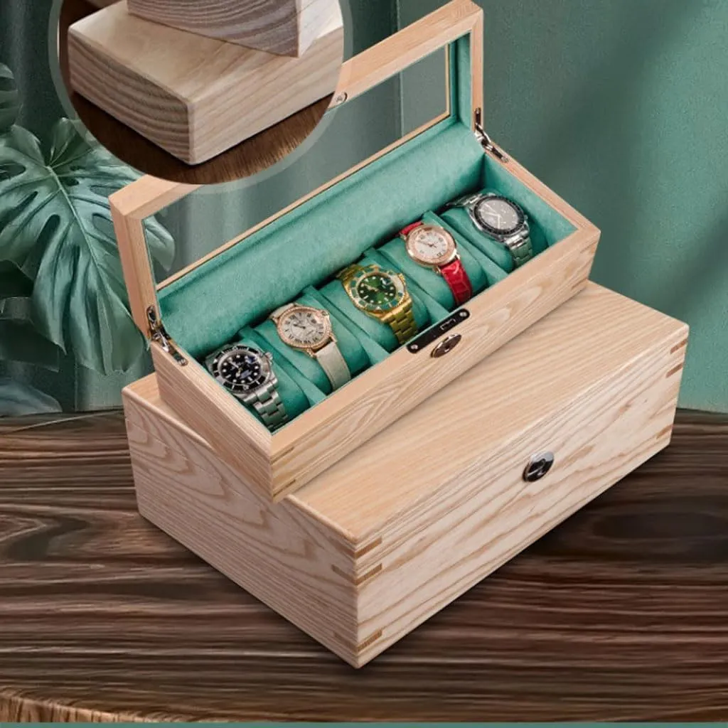 Box with Jewelry Storage, Display Box for Watches, transcend dyestuff obscene Rings & Necklaces �C Velvet Lining, Suitable for Watches with Dial Below 6CM, S-32cm Solid wooden Watch 