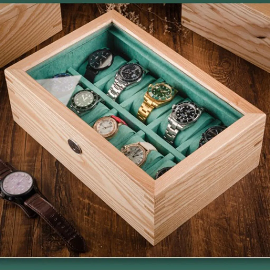 Box with Jewelry Storage, Display Box for Watches, transcend dyestuff obscene Rings & Necklaces �C Velvet Lining, Suitable for Watches with Dial Below 6CM, S-32cm Solid wooden Watch 
