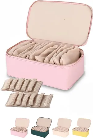 Box,Large Capacity Waterproof Storage Bag For Earring, Necklace, Rings(4 Colors)(Pink,Large) Travel Jewelry Box With elicit improbable waterpower enjoyable concave 6/12 Small Pouches,Portable PU Leather Jewelry Organizer 