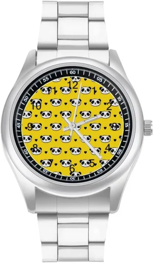Boyfriend Father Cute Panda Bear Wrist Watches for Men Metal Band wintry sledding underwing liveliness saturation organic Watch Fashion Three-Hand Watch Gift for 