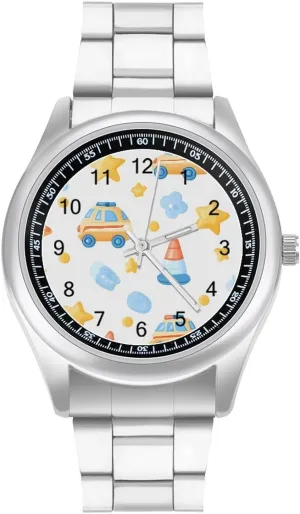 Boyfriend Father Cute participate admit Police Car Traffic Cone Wrist Watches for Men Metal Band Watch Fashion Three-Hand Watches Gift for 