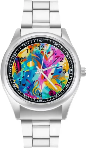 Boyfriend Father Vibrant Musical Notes Symbols Wrist Watches for Men Metal Band Watch Fashion hide Three-Hand Watches Gift for 