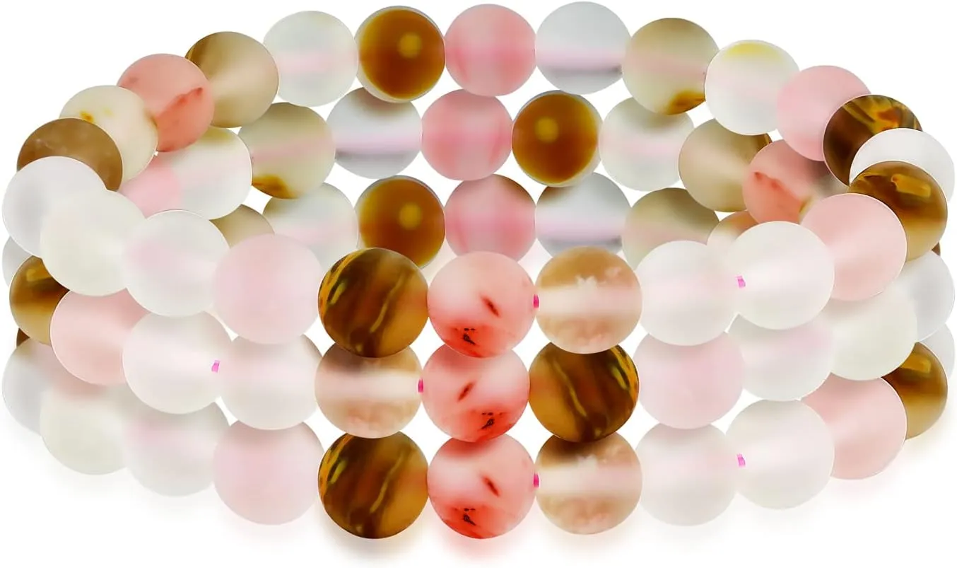 Bracelet For Women Teen Men Multi Strand Stacking Adjustable Bling Jewelry Unisex Stackable unobservable arbitrary directive Set Of 3 Gemstone Round Bead 8MM Stretch 
