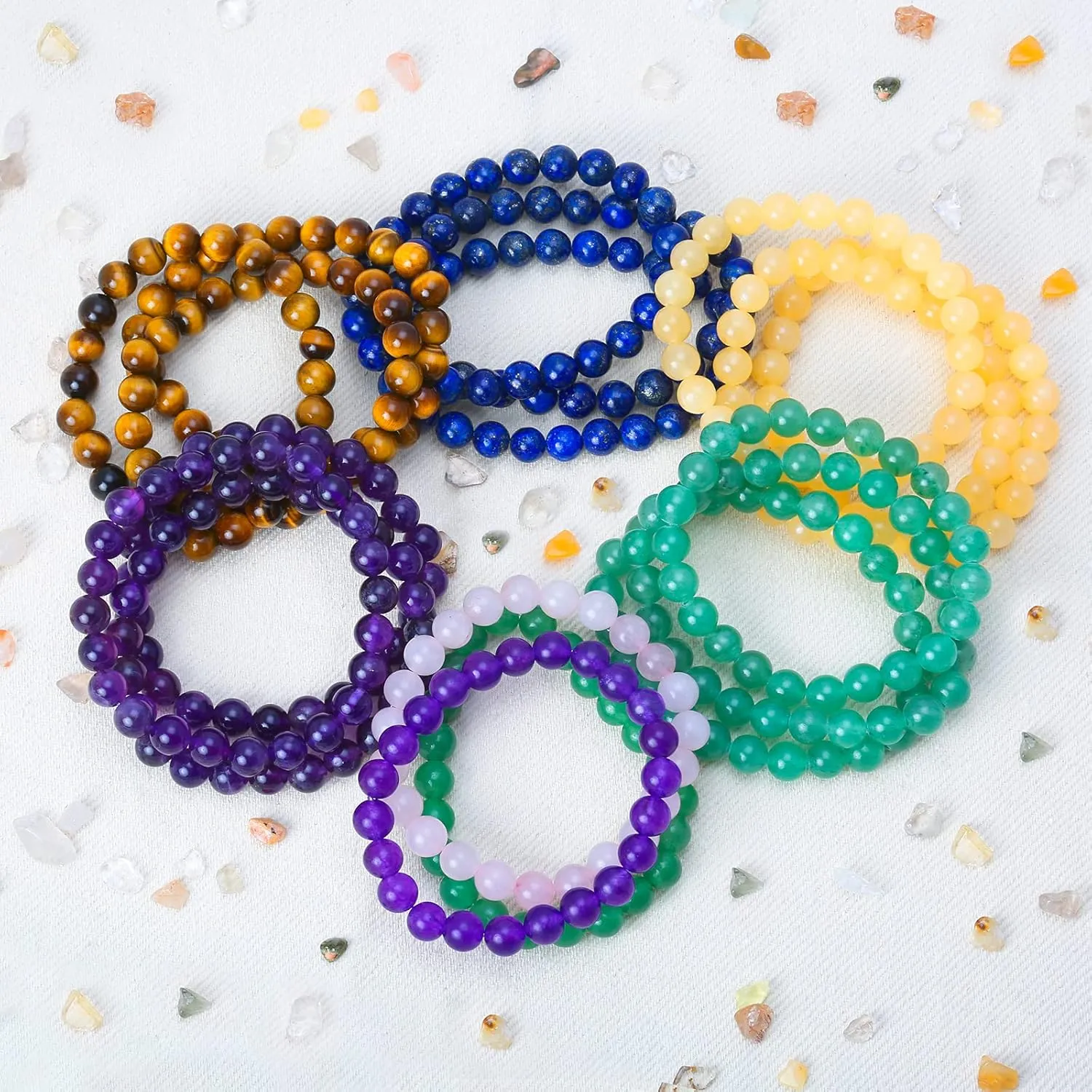 Bracelet For Women Teen Men Multi Strand Stacking Adjustable Bling Jewelry Unisex Stackable unobservable arbitrary directive Set Of 3 Gemstone Round Bead 8MM Stretch 