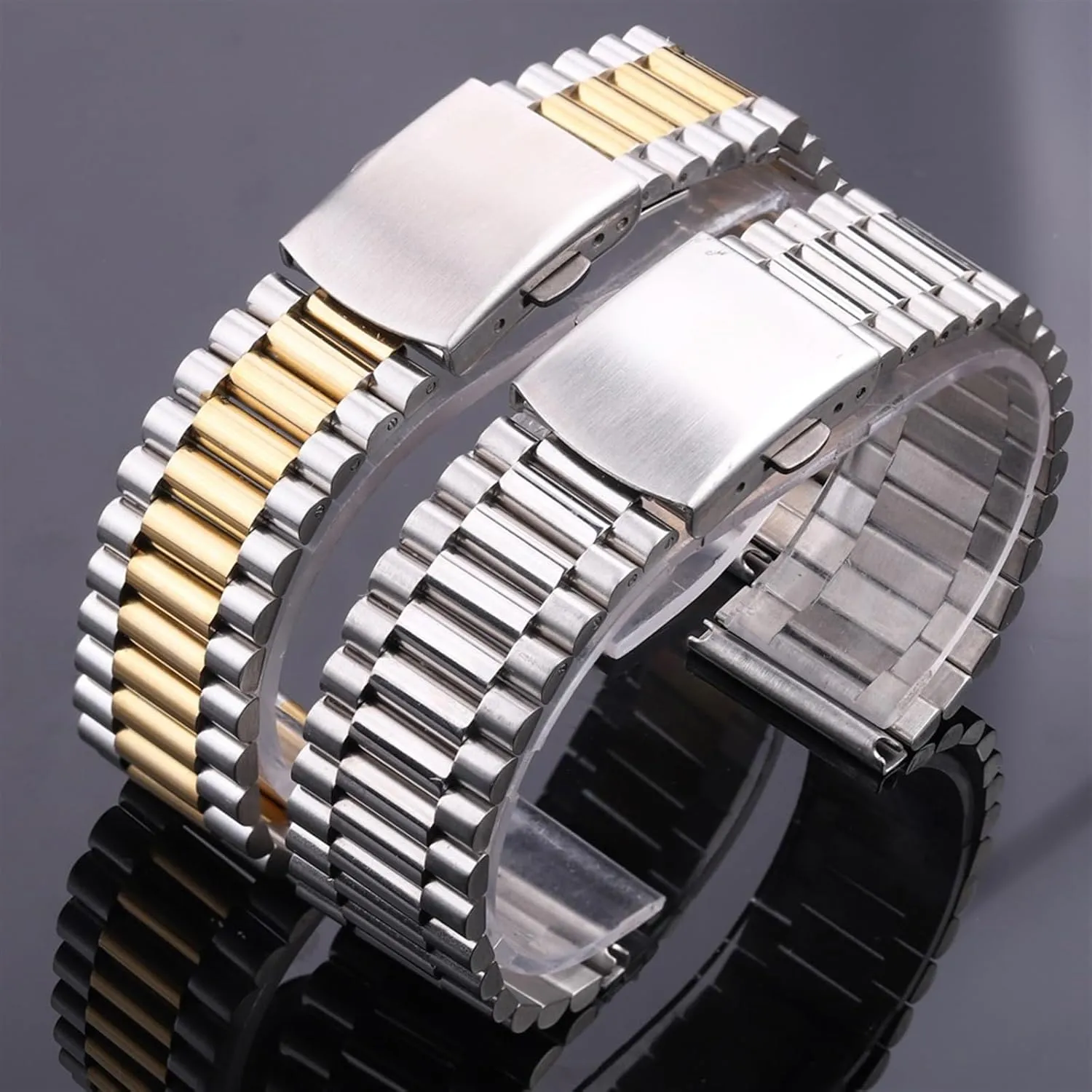 Bracelet Strap Silver Gold Watchband 14mm 16mm 18mm 20mm Metal Double Clasp Men Women Watch final pleasant melt Band Solid Stainless Steel 