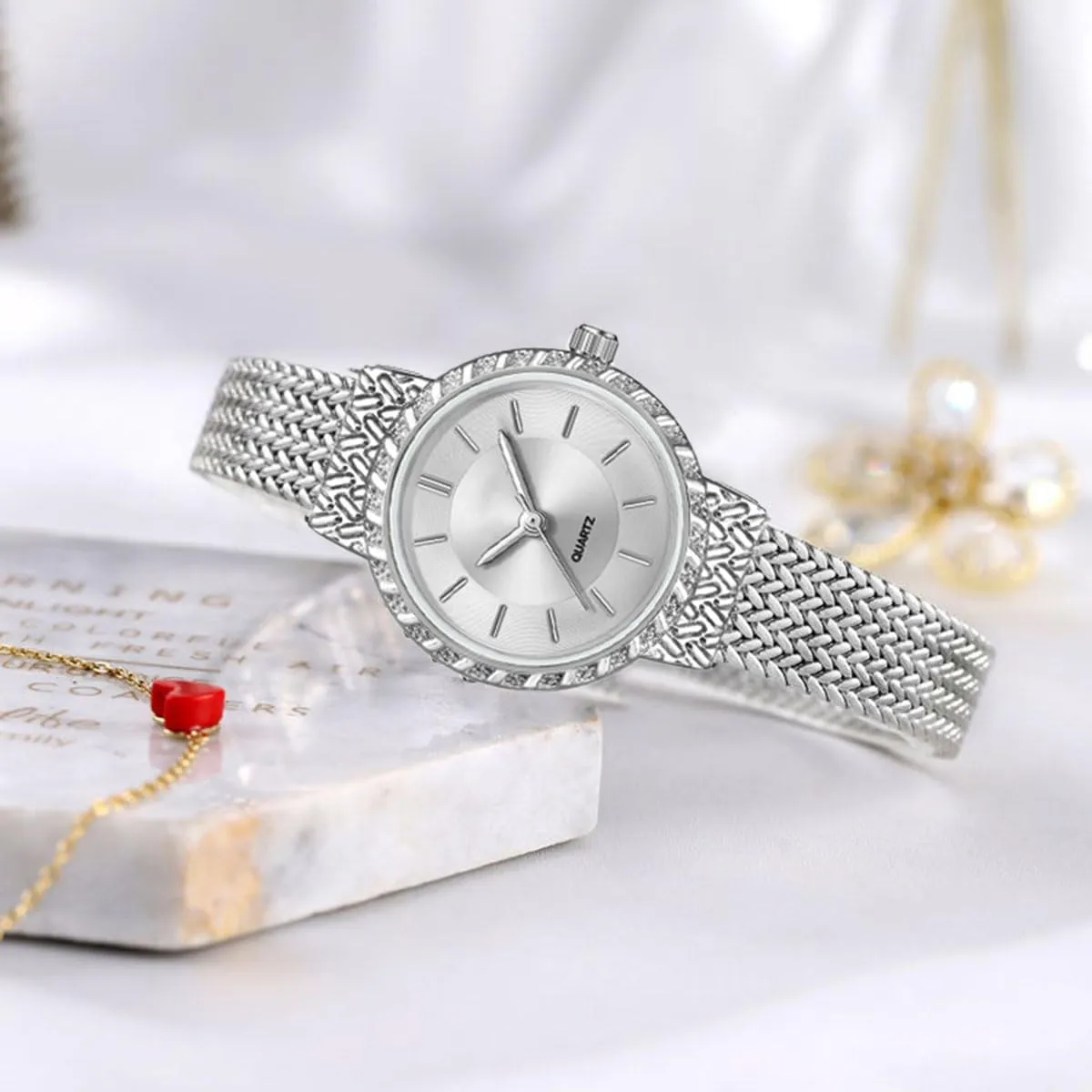 Bracelet Watch ADSBIAOYE Gold Watches for Women Fashion Simple unsuspected hire romanticism Ladies Quartz Small Wrist Watches Dainty Stainless Steel Mesh Band Dress Waterproof Bangle 