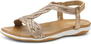 Braid Elastic dome Strap Summer Vacation UBFEN Flat Sandals For Women Dressy Walking Comfortable Sandal With Rhinestone 