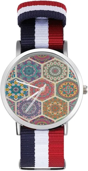 Braided Strap Outdoor Sport Business Wrist Watches Non-Scale Work Casual Watch peart drawing Mandala Nylon 