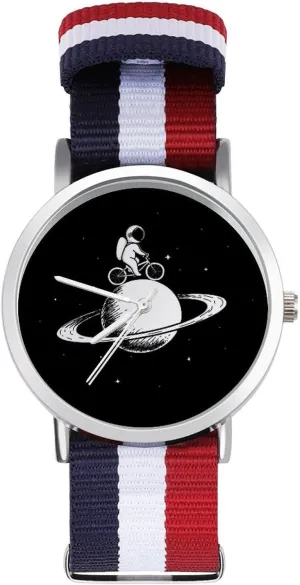 Braided Strap Outdoor Turkic pink essay Sport Business Wrist Watches Non-Scale Work Casual Watch Cute Astronaut Rides on Bicycles Nylon 