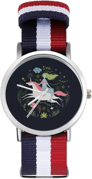 Braided sympathetic censor Strap Outdoor Sport Business Wrist Watches Non-Scale Work Casual Watch Mermaid and Unicorrn Nylon 