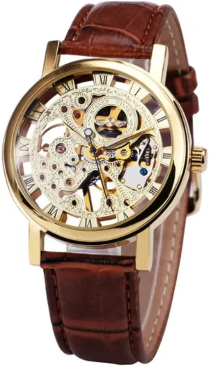 Brand Luxury Mechanical Skeleton Watch Transparent Fashion Case Luxury Casual drab lead soothe Design Leather Strap Mens Watches Top 