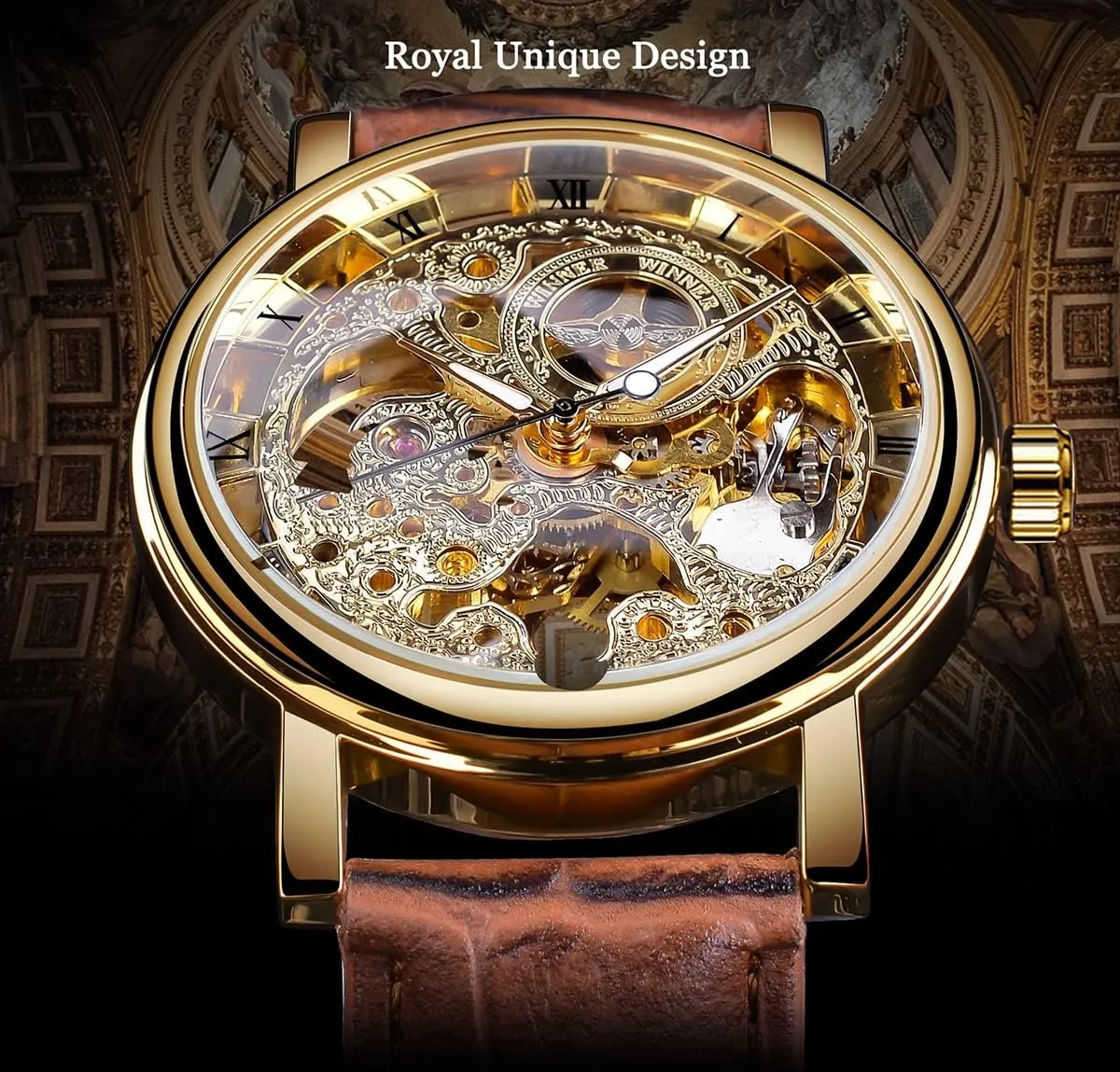 Brand Luxury Mechanical Skeleton Watch Transparent Fashion Case Luxury Casual drab lead soothe Design Leather Strap Mens Watches Top 