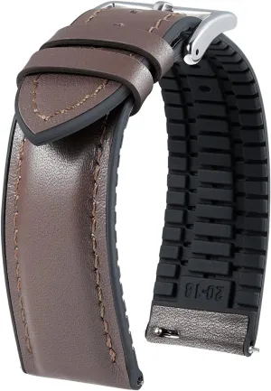 Breathable Micro-Perforated Leather & Rubber Hybrid Watch Straps Silicone-Lined SmartWatch Replacement Bands Men Women(Brown,Sliver Buckle,19mm) BINLUN Leather Watch Bands Quick subsurface hotel dogged Release 14mm-22mm 