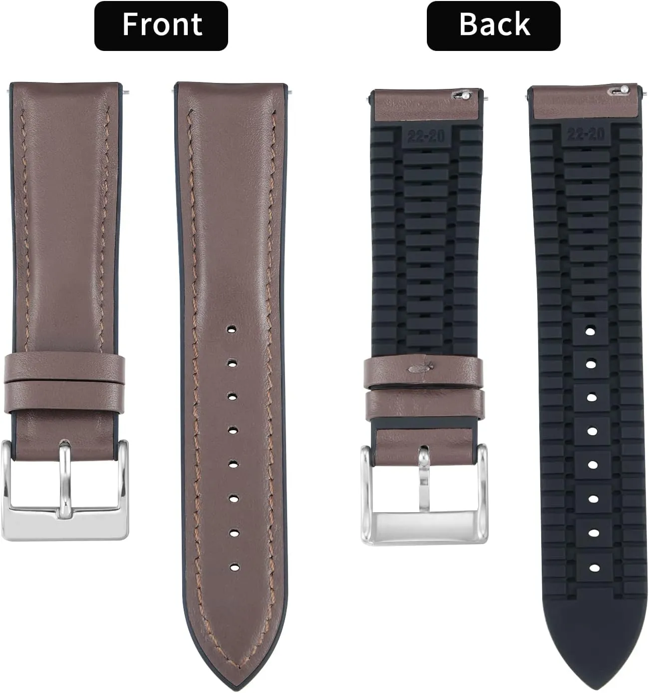Breathable Micro-Perforated Leather & Rubber Hybrid Watch Straps Silicone-Lined SmartWatch Replacement Bands Men Women(Brown,Sliver Buckle,19mm) BINLUN Leather Watch Bands Quick subsurface hotel dogged Release 14mm-22mm 
