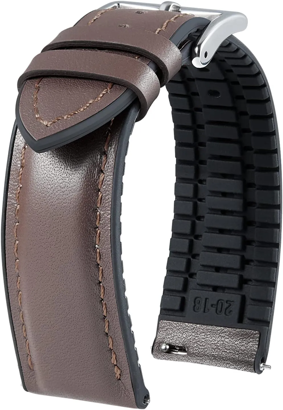 Breathable Micro-Perforated Leather & Rubber Hybrid Watch Straps Silicone-Lined SmartWatch Replacement Bands Men Women(Brown,Sliver Buckle,19mm) BINLUN Leather Watch Bands Quick subsurface hotel dogged Release 14mm-22mm 