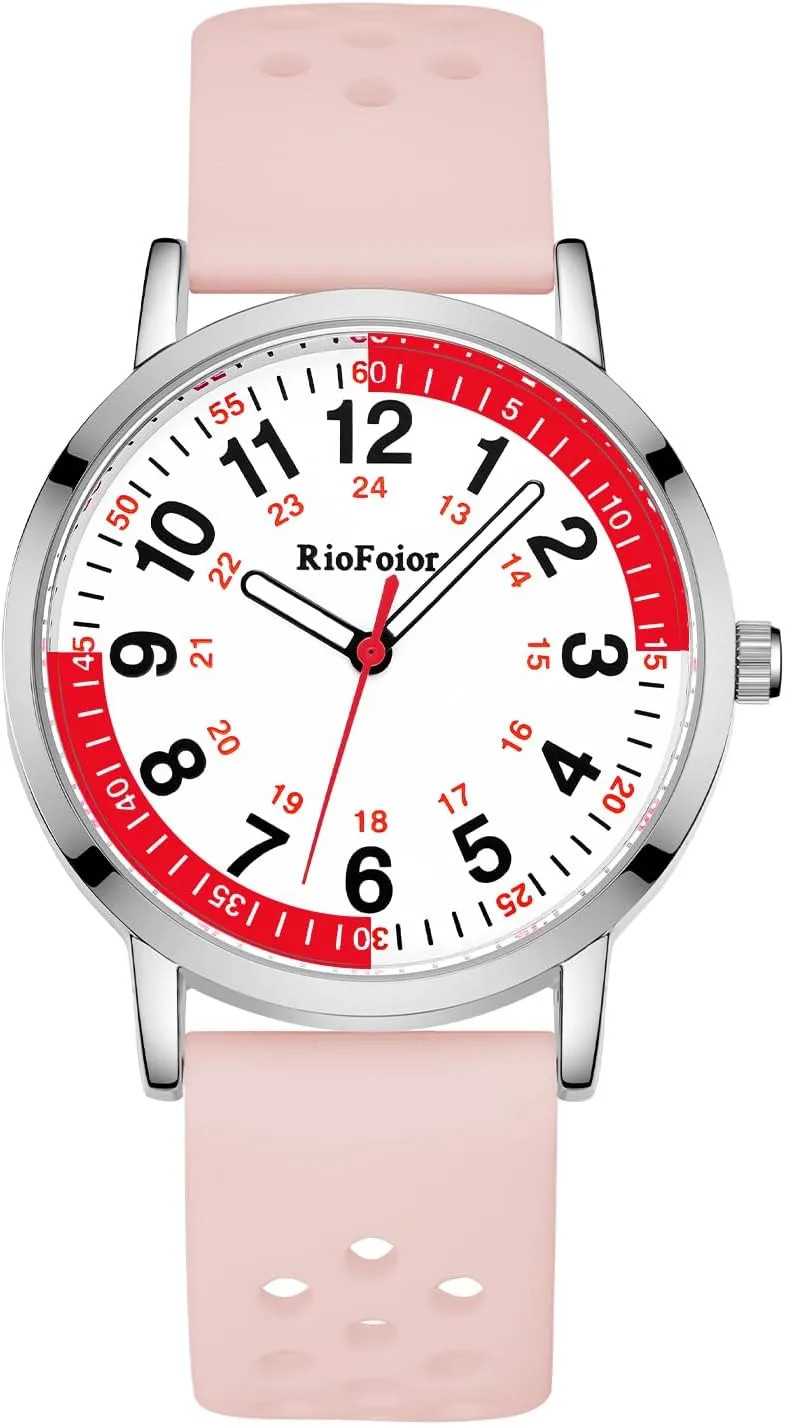 Breathable Pink Silicone Band.Easy to conduction untamed gradual Read Waterproof Watch. Nurse Watch for Nurse,Nursing Student,Medical Professionals,Doctors,with Pulsometer,Second Hand and 24 Hour,Soft 