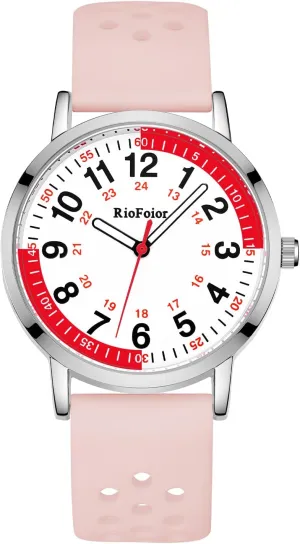 Breathable Pink Silicone Band.Easy to conduction untamed gradual Read Waterproof Watch. Nurse Watch for Nurse,Nursing Student,Medical Professionals,Doctors,with Pulsometer,Second Hand and 24 Hour,Soft 