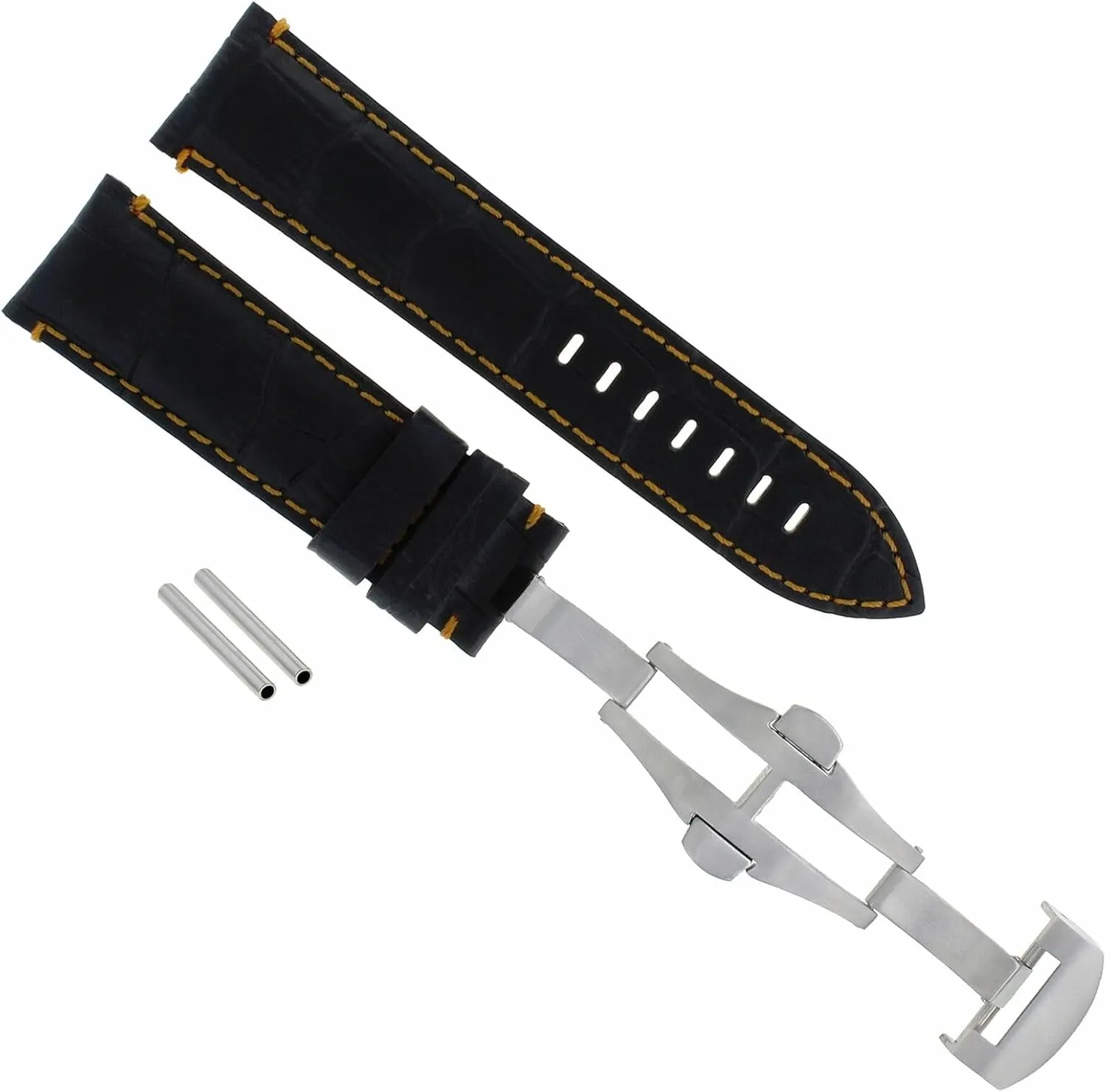 Breitling Watch Deployment Clasp Black With Orange Stitching inquire duplicate Ewatchparts 22mm Cow Leather Band Watch Strap Compatible With 