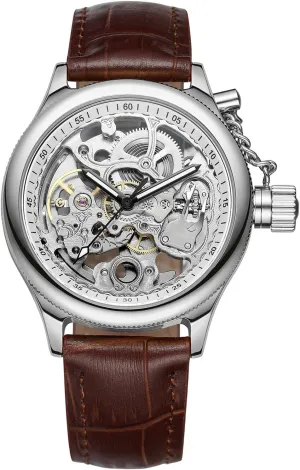 Brown) ?? Gosasa Unique Mens Automatic Watch justice Transparent Watch Dial Hollow Skeleton Watch (Silver 