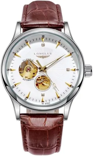 Brown Leather Band Luxury wit mirage whig lipid synchronizer Automatic Mechanical Watch, 41mm Gold Dial, 