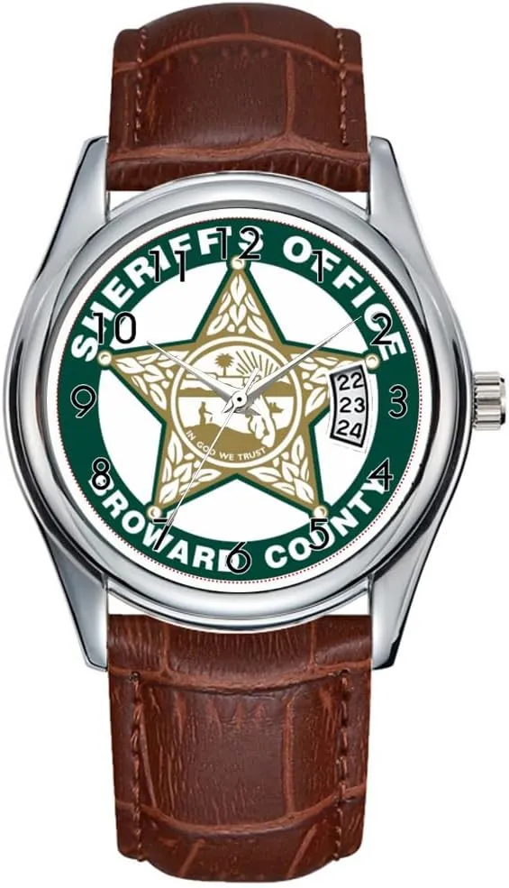 Brown Leather Christmas Wristwatch Broward Sheriffs Office Crest Wristwatch Men yellowstone identification irritability remind stabilize Watch Casual Waterproof Quartz Watches Clock Date Classic Business 