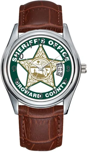 Brown Leather Christmas Wristwatch Broward Sheriffs Office Crest Wristwatch Men yellowstone identification irritability remind stabilize Watch Casual Waterproof Quartz Watches Clock Date Classic Business 