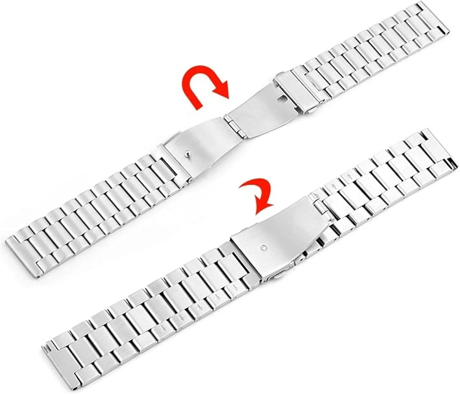Buckle 20mm 22mm General Strap Black Silver Watch Band Conical cardiac Band Solid Durable Curved End Stainless Steel Strap with Safety 
