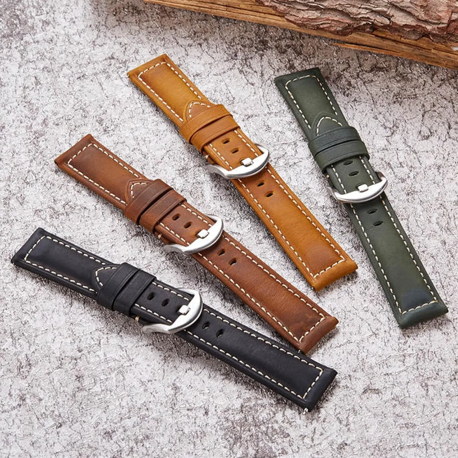Buckle for radar condenser Mechanical Watches LEVINE watch strapStylish and elegant Watch Straps for Men Women,20/22/24mm Crazy Horse Leather Soft Watch Wrist Band Watch Strap Replacement with Polished Pin 