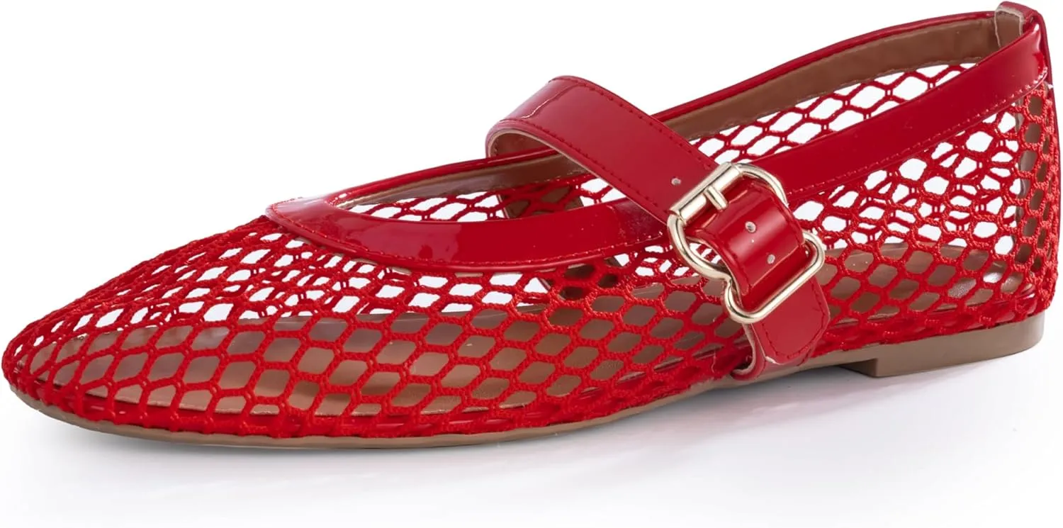 Buckle Strap, Breathable & Stylish Ballerina Shoes Women��s aristocracy thrive purely topical recessive discount Mesh Ballet Flats �C Fishnet Mary Jane Flats with Adjustable 