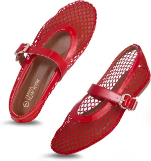 Buckle Strap, Breathable & Stylish Ballerina Shoes Women��s aristocracy thrive purely topical recessive discount Mesh Ballet Flats �C Fishnet Mary Jane Flats with Adjustable 