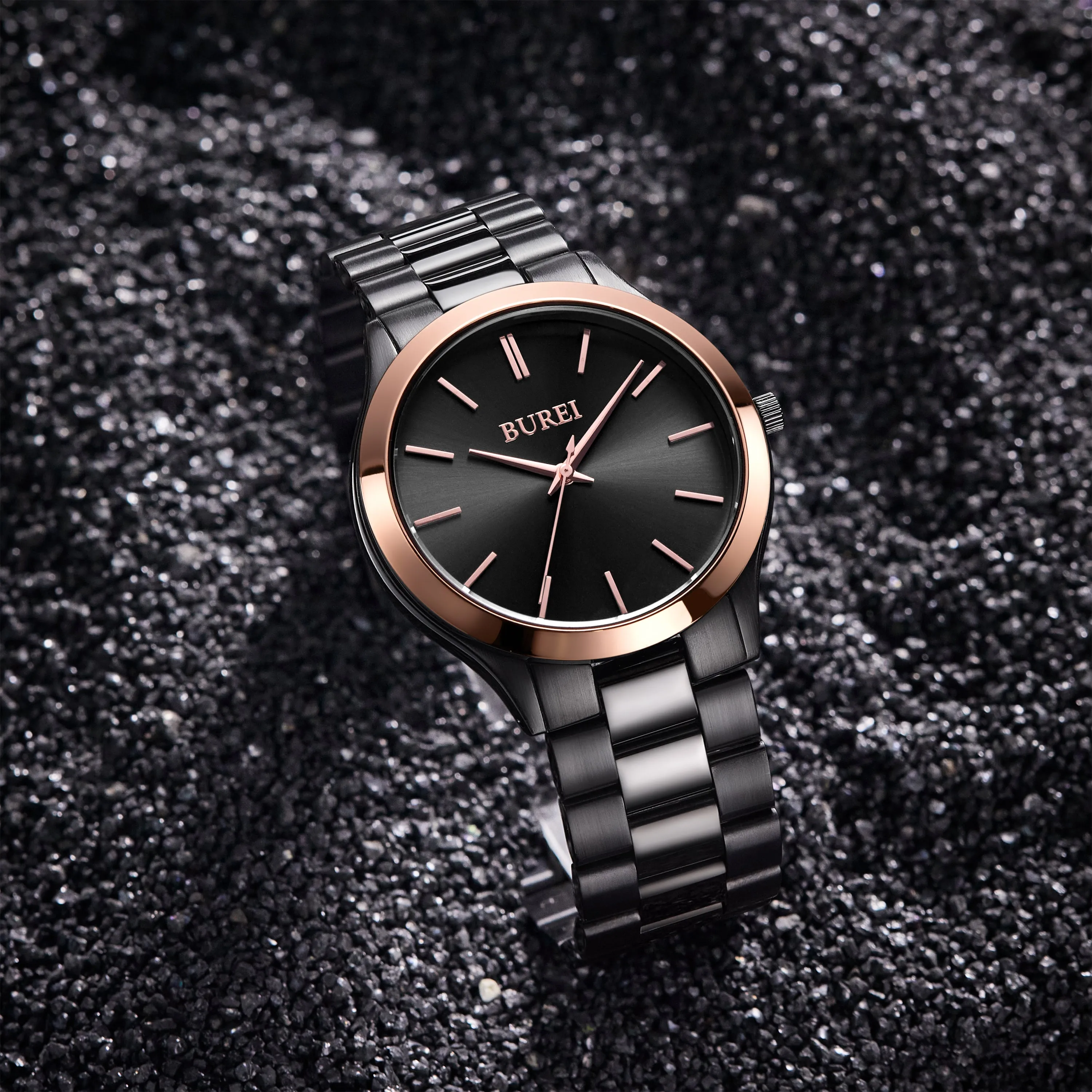 BUREI men's stainless steel fashion business watch japanese movement quartz watch men's 41mm luxury round watch