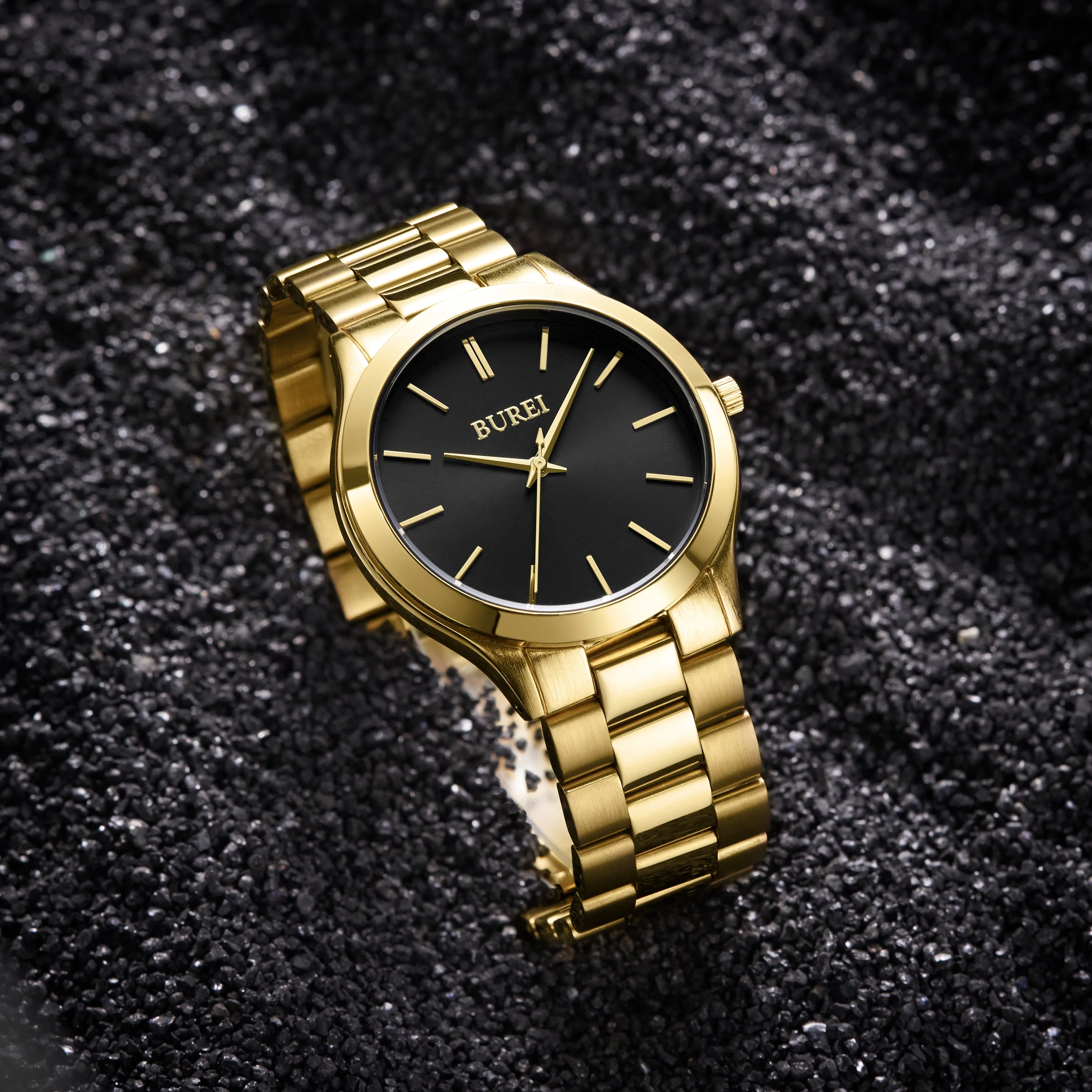 BUREI men's stainless steel fashion business watch japanese movement quartz watch men's 41mm luxury round watch
