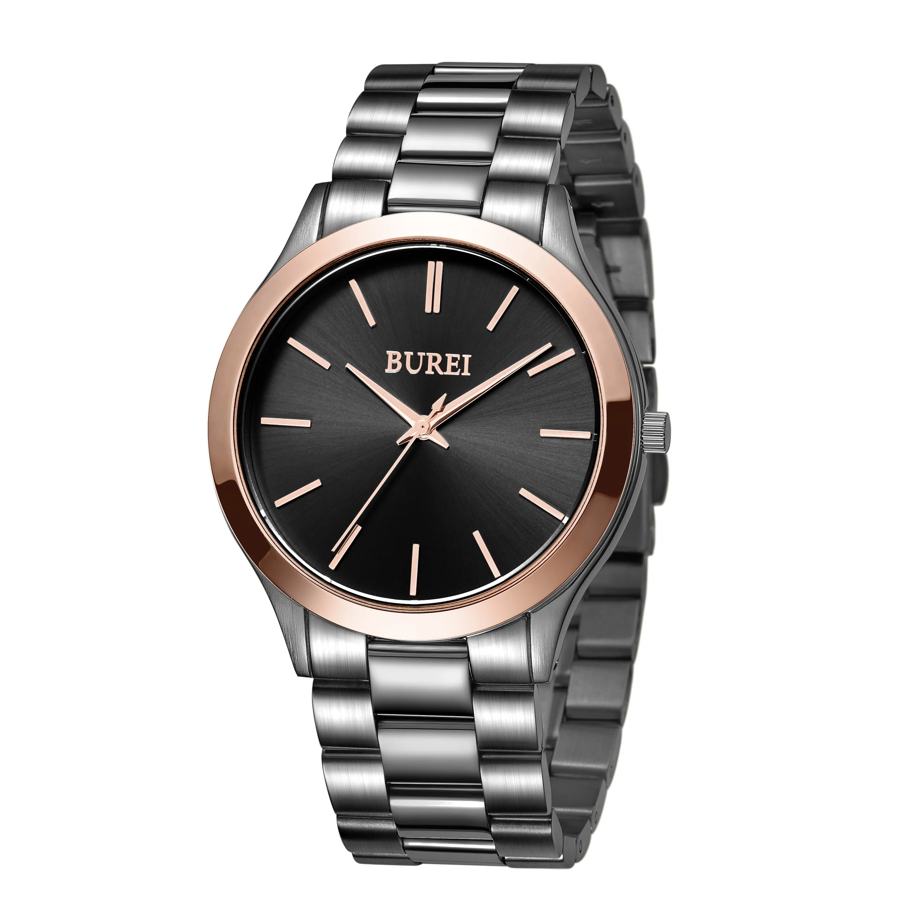 BUREI men's stainless steel fashion business watch japanese movement quartz watch men's 41mm luxury round watch