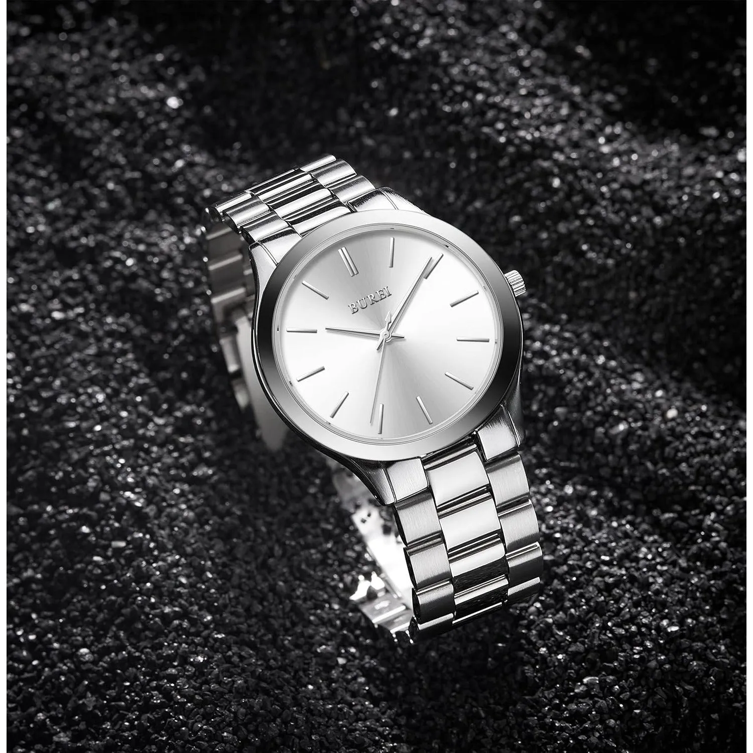 BUREI men's stainless steel fashion business watch japanese movement quartz watch men's 41mm luxury round watch