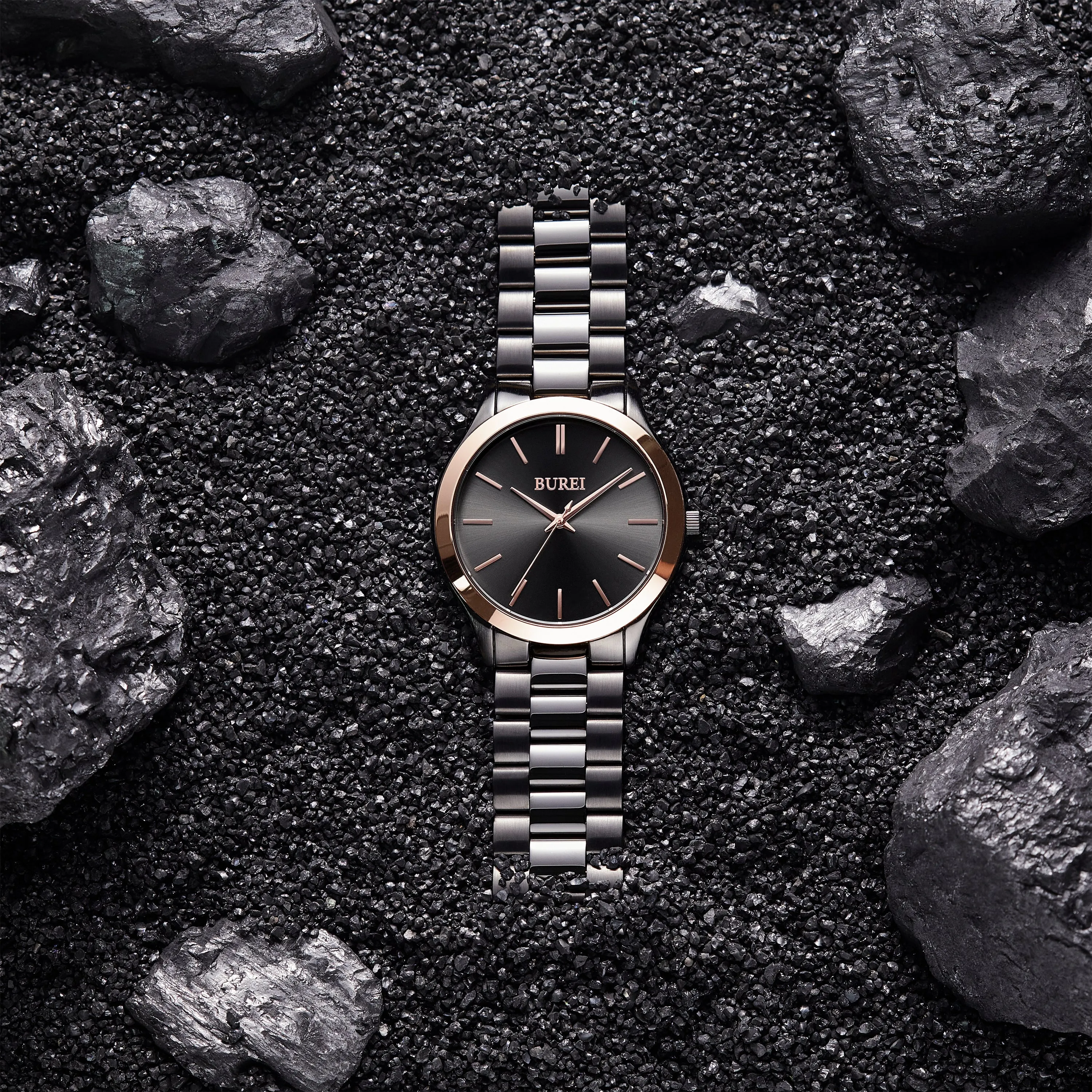 BUREI men's stainless steel fashion business watch japanese movement quartz watch men's 41mm luxury round watch