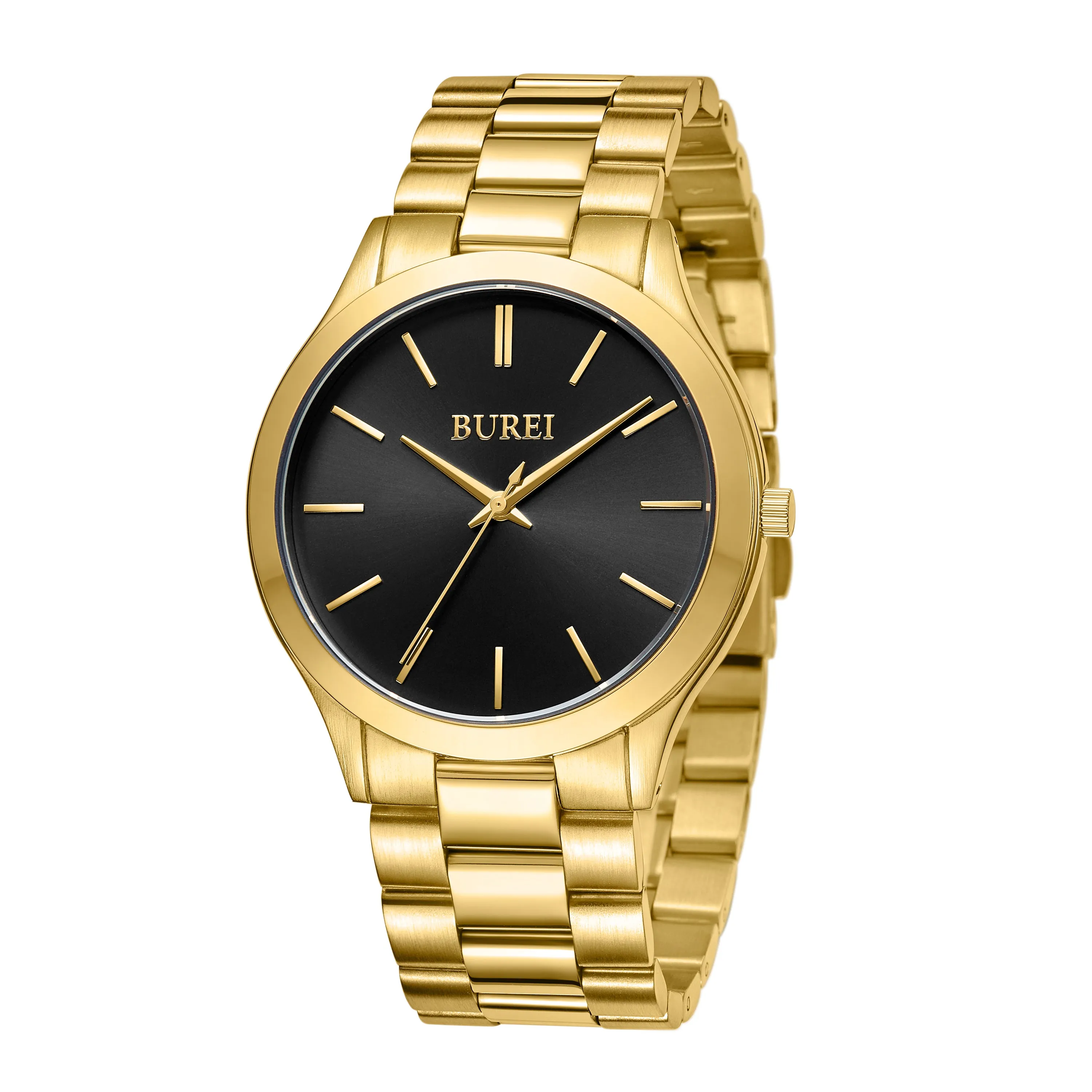 BUREI men's stainless steel fashion business watch japanese movement quartz watch men's 41mm luxury round watch