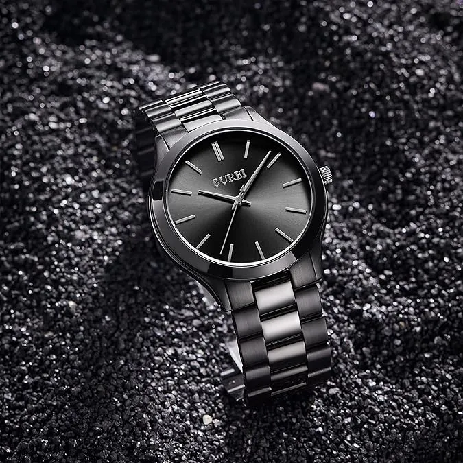BUREI men's stainless steel fashion business watch japanese movement quartz watch men's 41mm luxury round watch