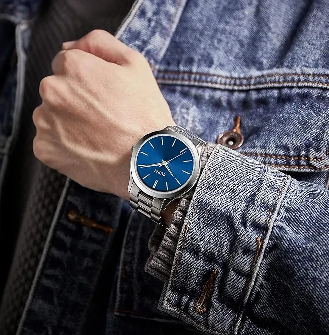 BUREI men's stainless steel fashion business watch japanese movement quartz watch men's 41mm luxury round watch