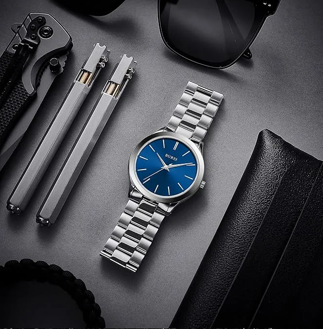 BUREI men's stainless steel fashion business watch japanese movement quartz watch men's 41mm luxury round watch