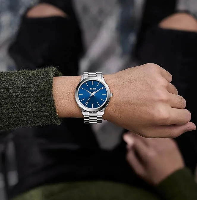 BUREI men's stainless steel fashion business watch japanese movement quartz watch men's 41mm luxury round watch
