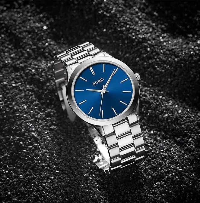 BUREI men's stainless steel fashion business watch japanese movement quartz watch men's 41mm luxury round watch