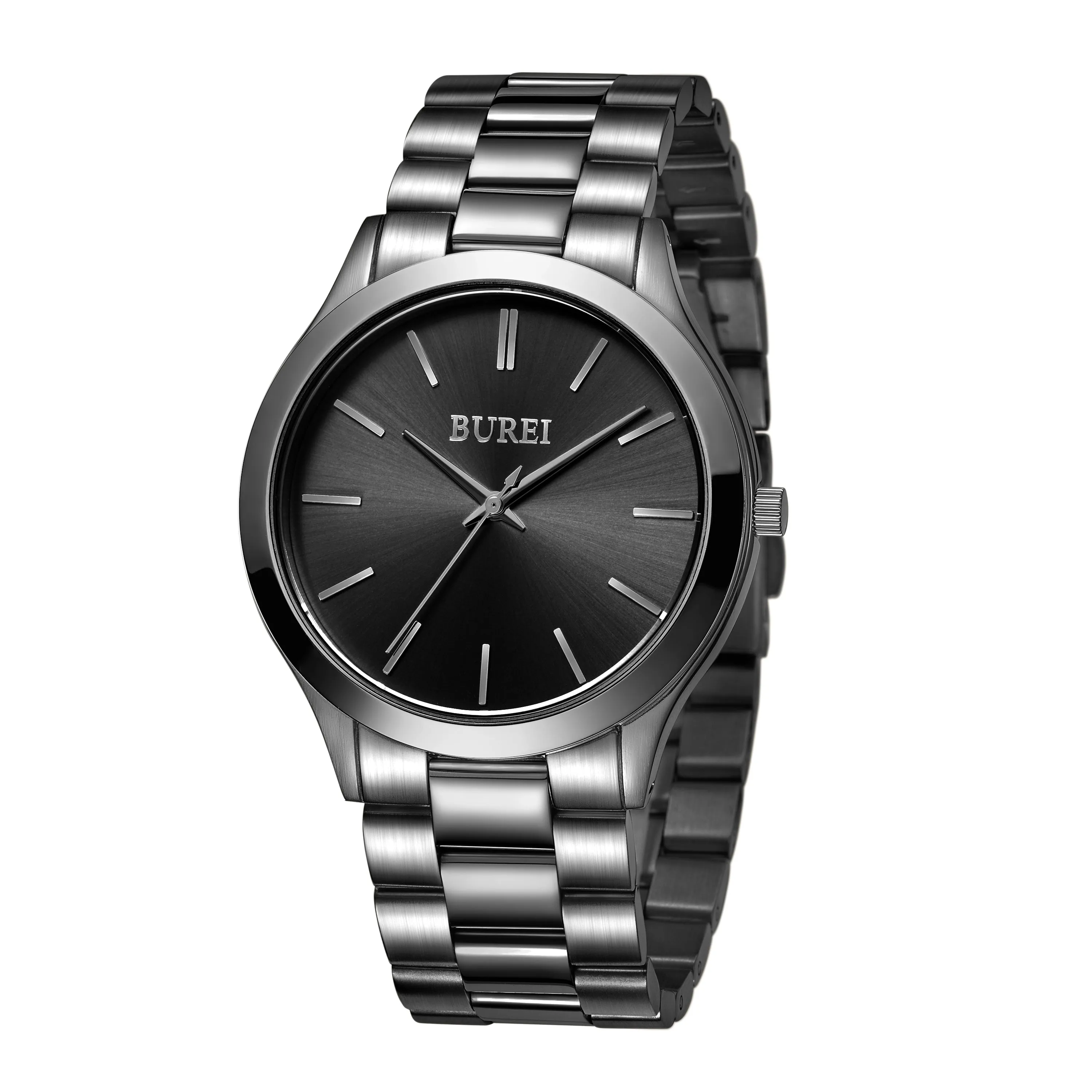 BUREI men's stainless steel fashion business watch japanese movement quartz watch men's 41mm luxury round watch