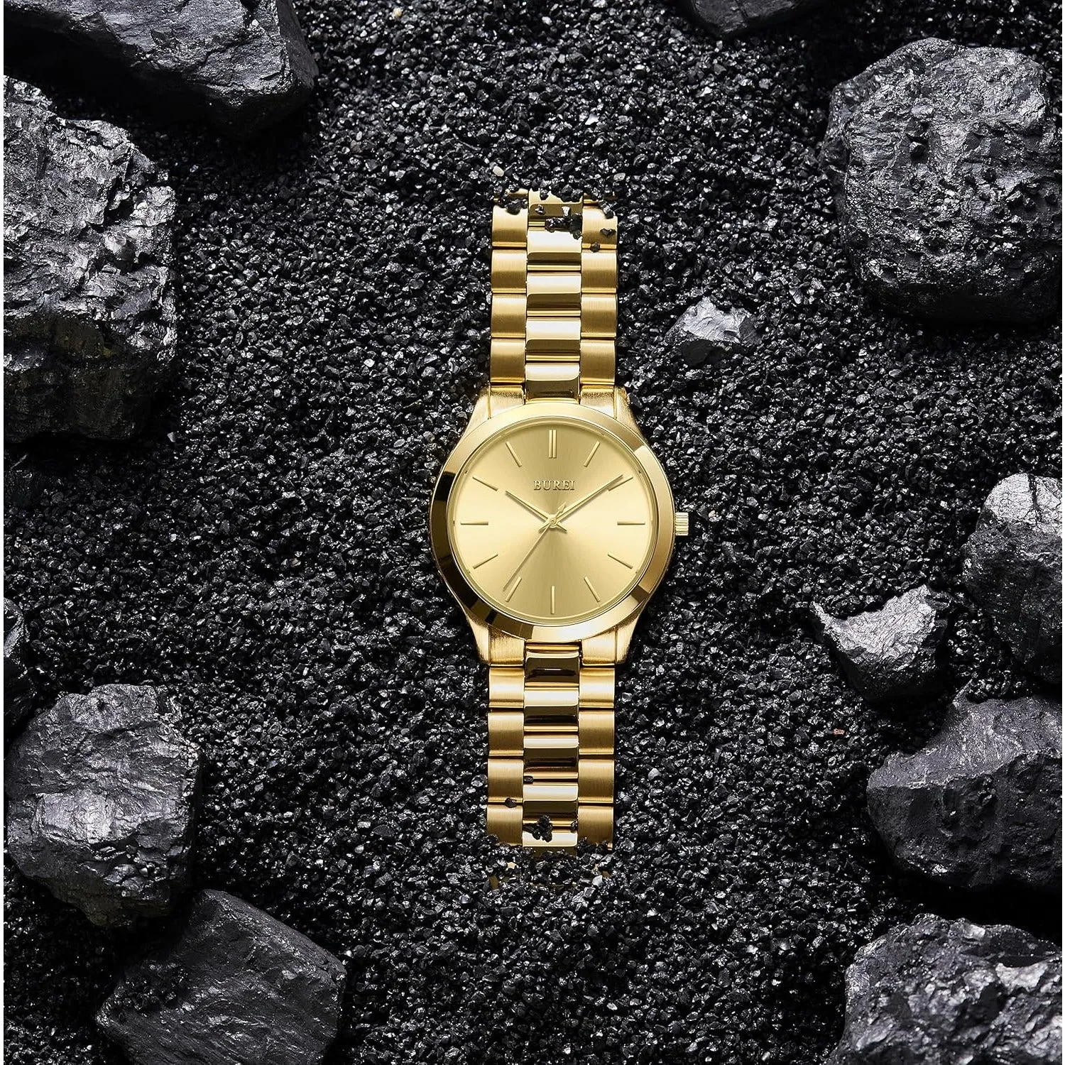 BUREI men's stainless steel fashion business watch japanese movement quartz watch men's 41mm luxury round watch