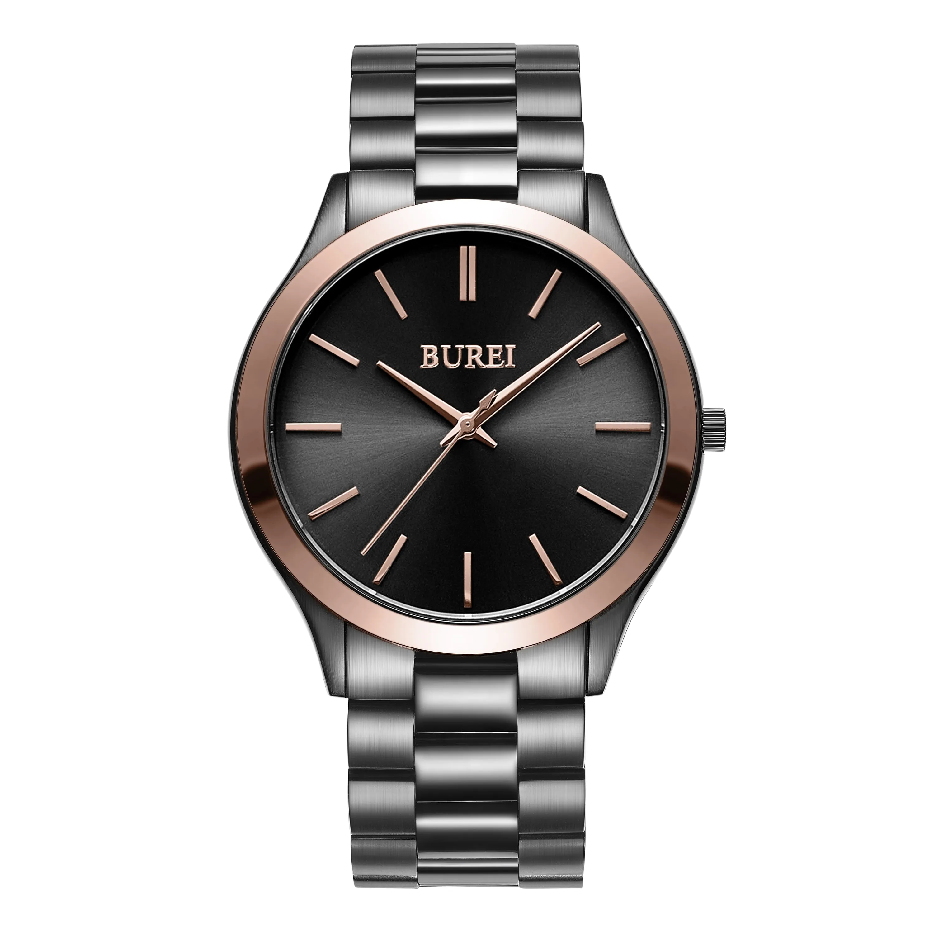 BUREI men's stainless steel fashion business watch japanese movement quartz watch men's 41mm luxury round watch