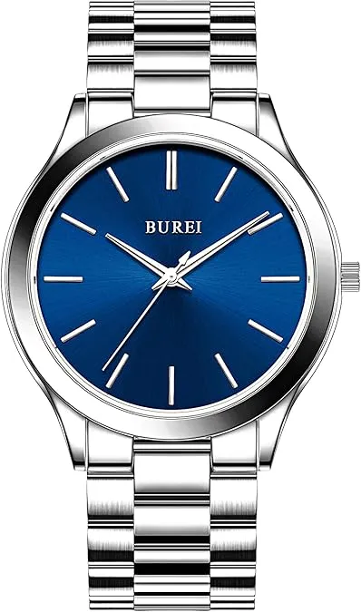 BUREI men's stainless steel fashion business watch japanese movement quartz watch men's 41mm luxury round watch
