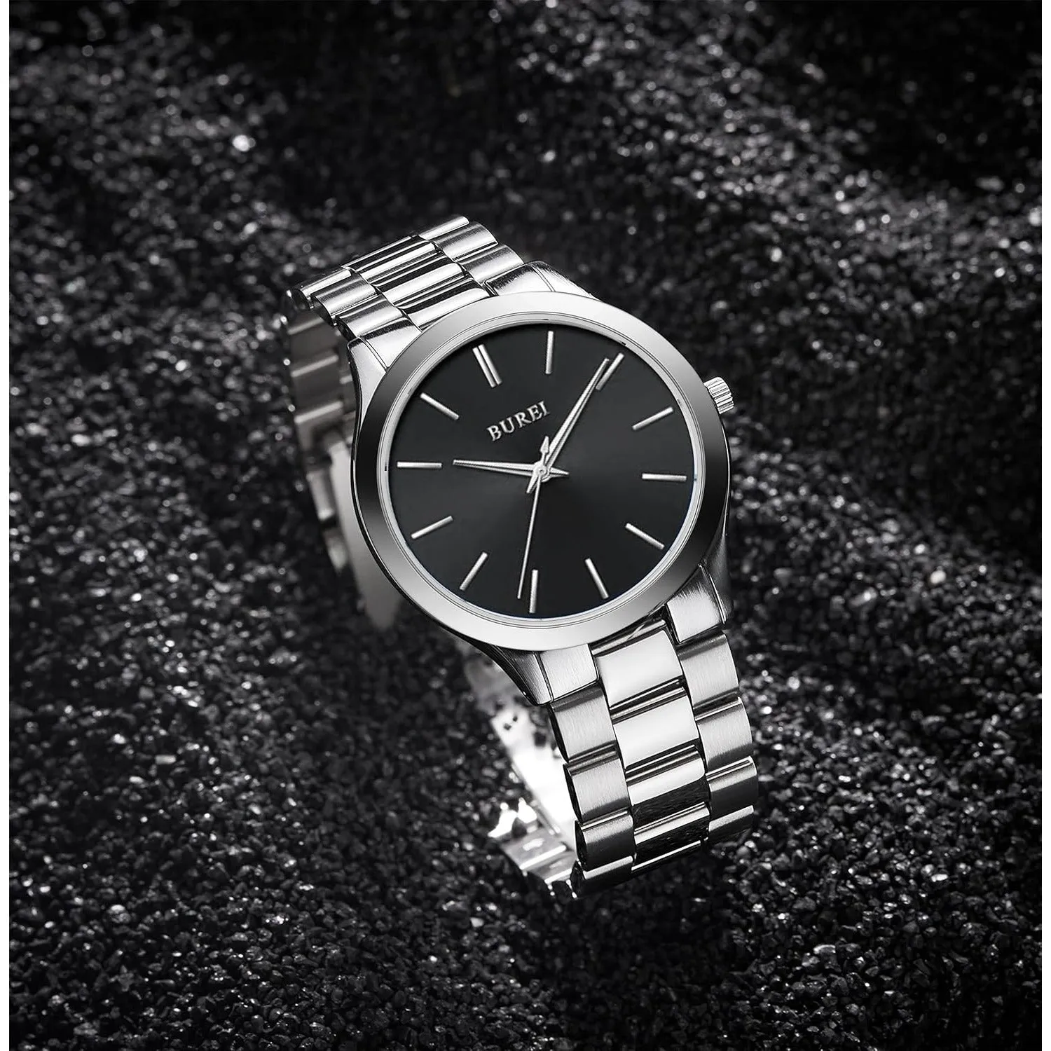 BUREI men's stainless steel fashion business watch japanese movement quartz watch men's 41mm luxury round watch