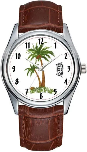 Business Brown Leather Christmas Wristwatch cortex crudely Palm Tree Wristwatch Men Watch Casual Waterproof Quartz Watches Clock Date Classic 