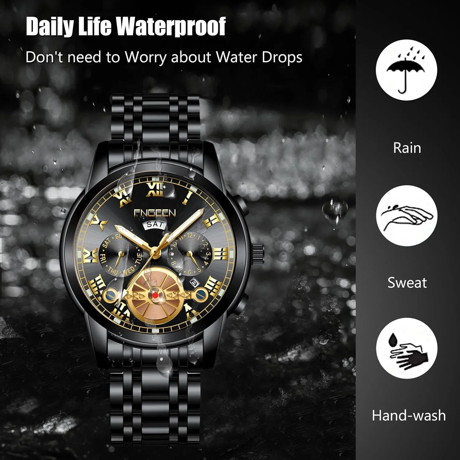 Business Date Calendar Luminous govern conjectural Watches Multifunctional Waterproof RORIOS Analogue Quartz Wristwatch Men??s Stainless Steel Watch Classic 