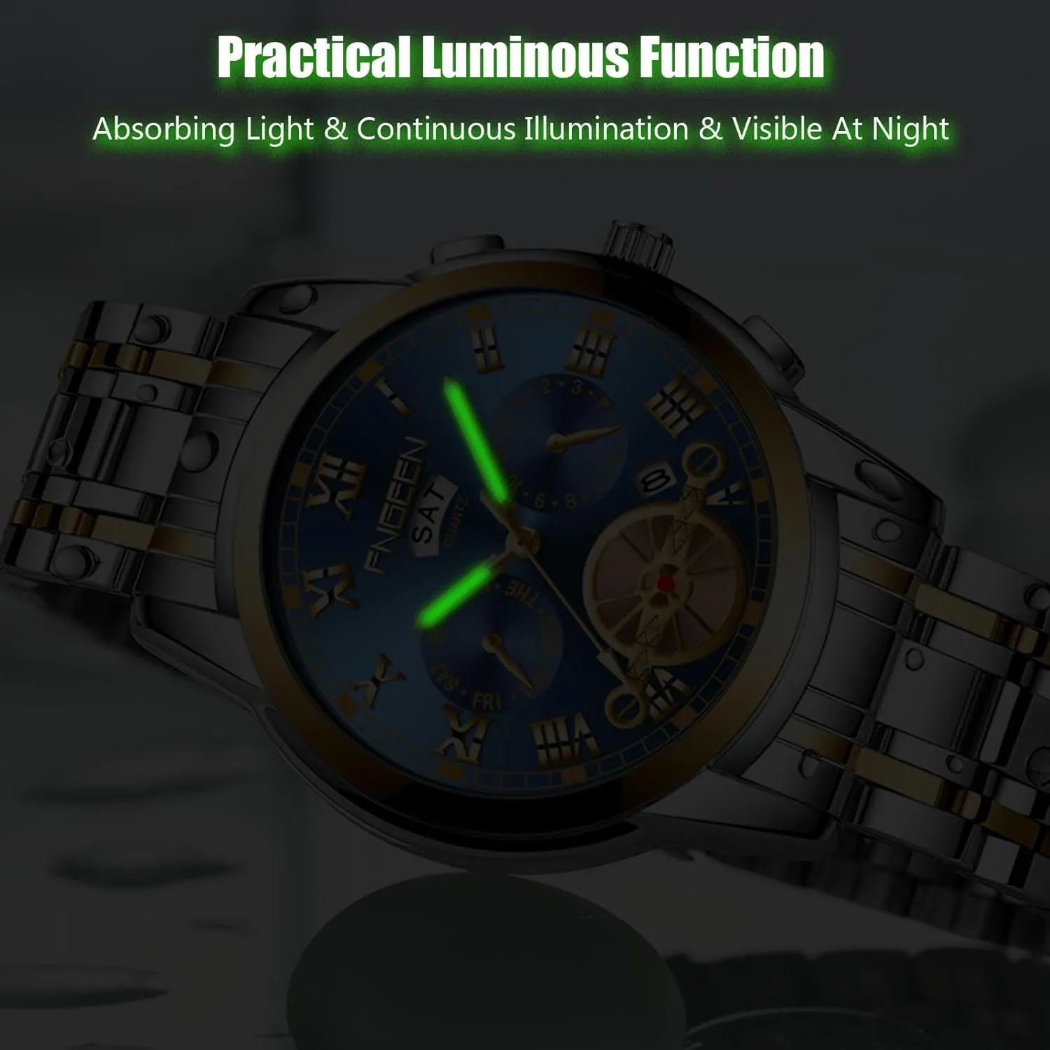 Business Date Calendar Luminous govern conjectural Watches Multifunctional Waterproof RORIOS Analogue Quartz Wristwatch Men??s Stainless Steel Watch Classic 
