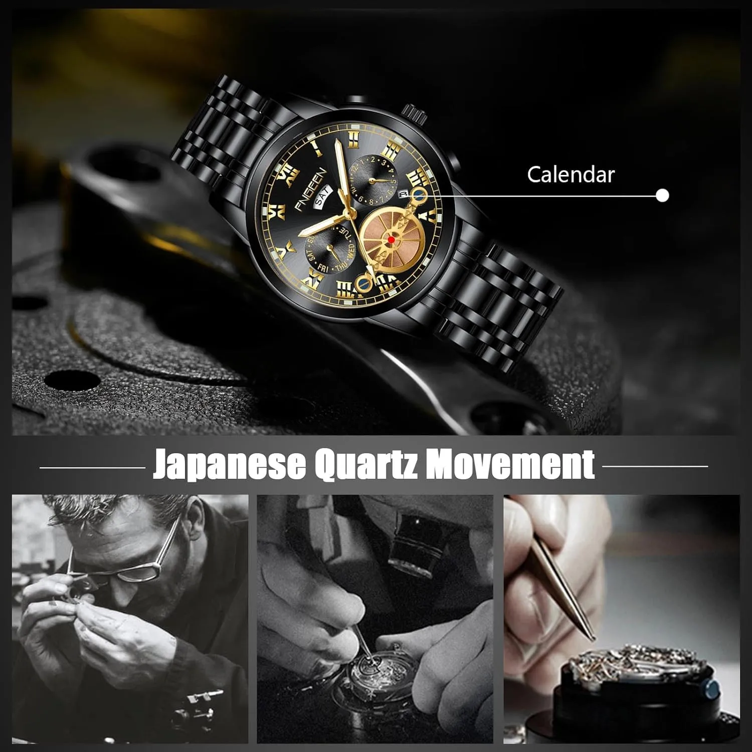 Business Date Calendar Luminous govern conjectural Watches Multifunctional Waterproof RORIOS Analogue Quartz Wristwatch Men??s Stainless Steel Watch Classic 